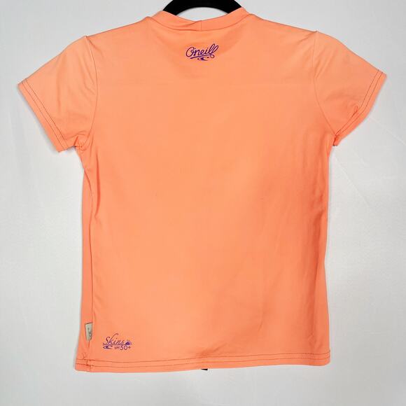 ONeill Girls Size 14 Bright Orange Short Sleeve Swim Rashguard Top Skins UPF 50+ - Picture 2 of 8